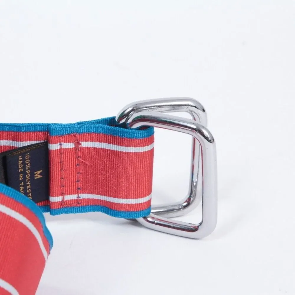 Brooks Brothers 346 Web Belt Red/Blue Striped D-Ring Canvas Mens Adjustable, M
